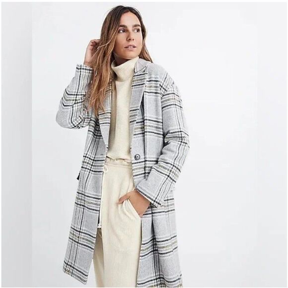 Madewell Jackets & Blazers - Madewell Bryant Coat Pearl Ivory Wool Blend Houndstooth Plaid Light Academia M